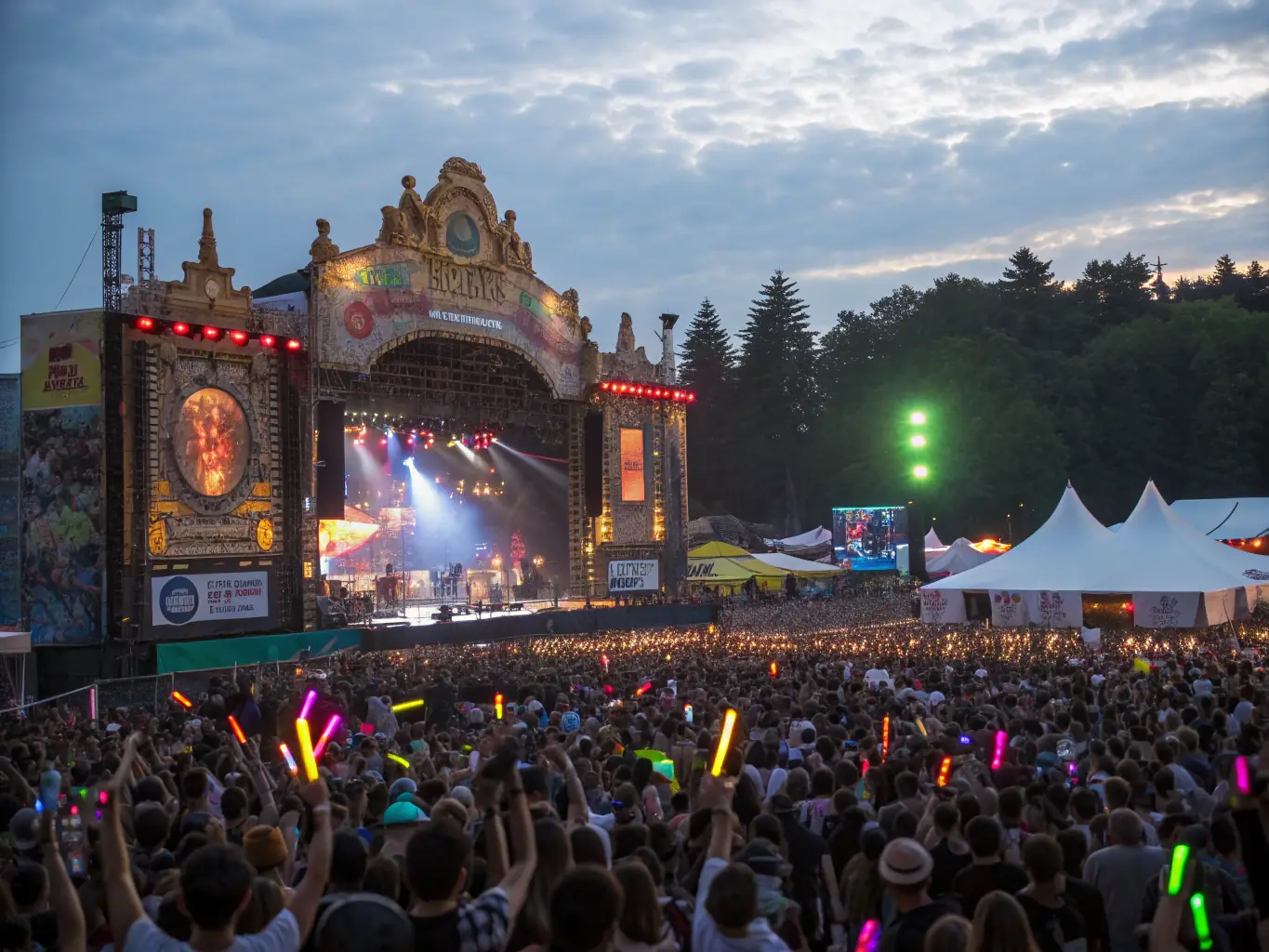A vibrant image capturing the energy of the RE MAJEURE festival, with musicians performing on stage and a diverse audience enjoying the show. The image should convey a sense of community, celebration, and artistic expression.